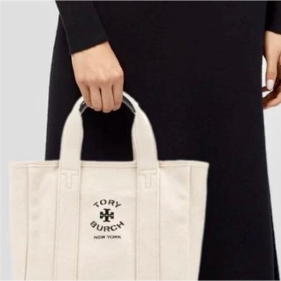 TORY BURCH NWT Small Mini Mercer Canvas Tote Bag in Neutral Cream - Picture 1 of 11